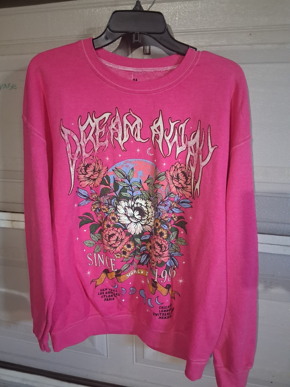 Bright Pink Floral Graphic Crew Sweatshirt